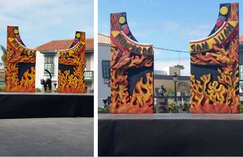 El escenario de San Juan con gato y sin la silueta del animal (Foto TA)